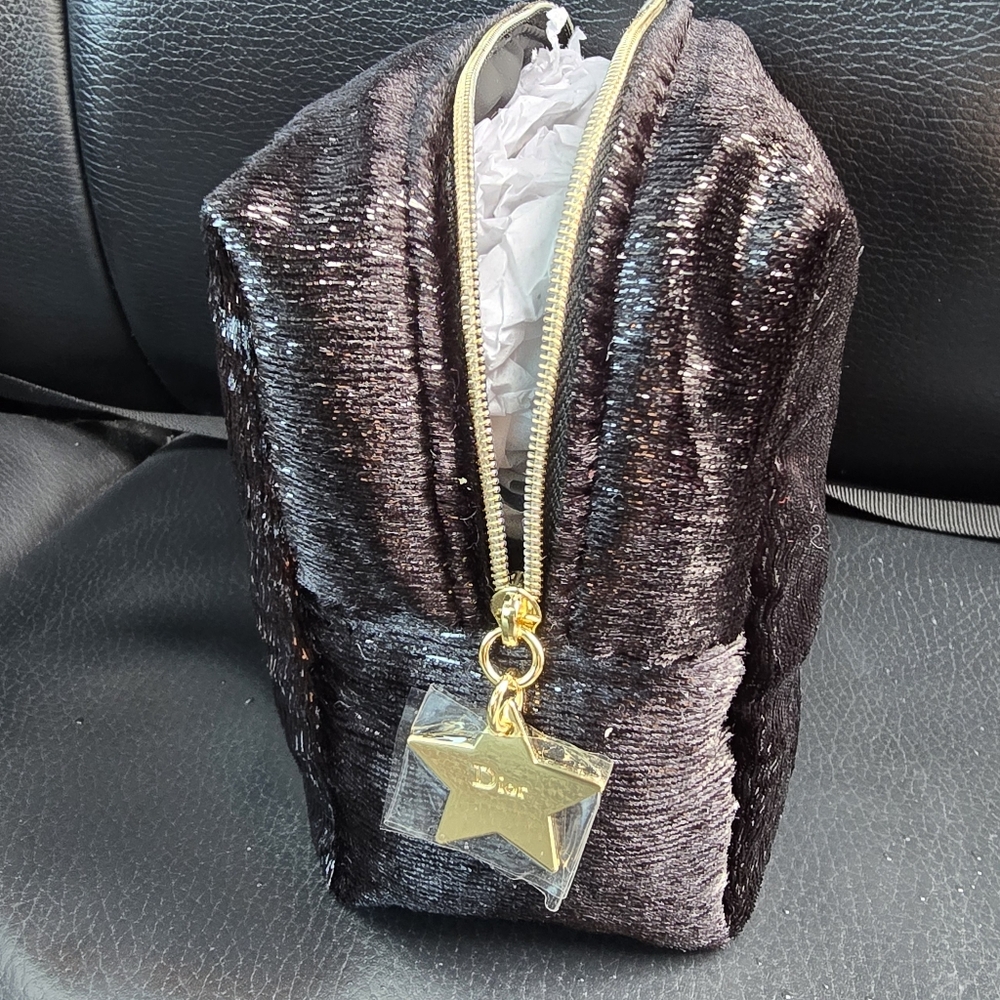 Dior Black Velvet Cosmetic Bag/ Clutch with Gold Accents Nwt - Picture 3 of 7